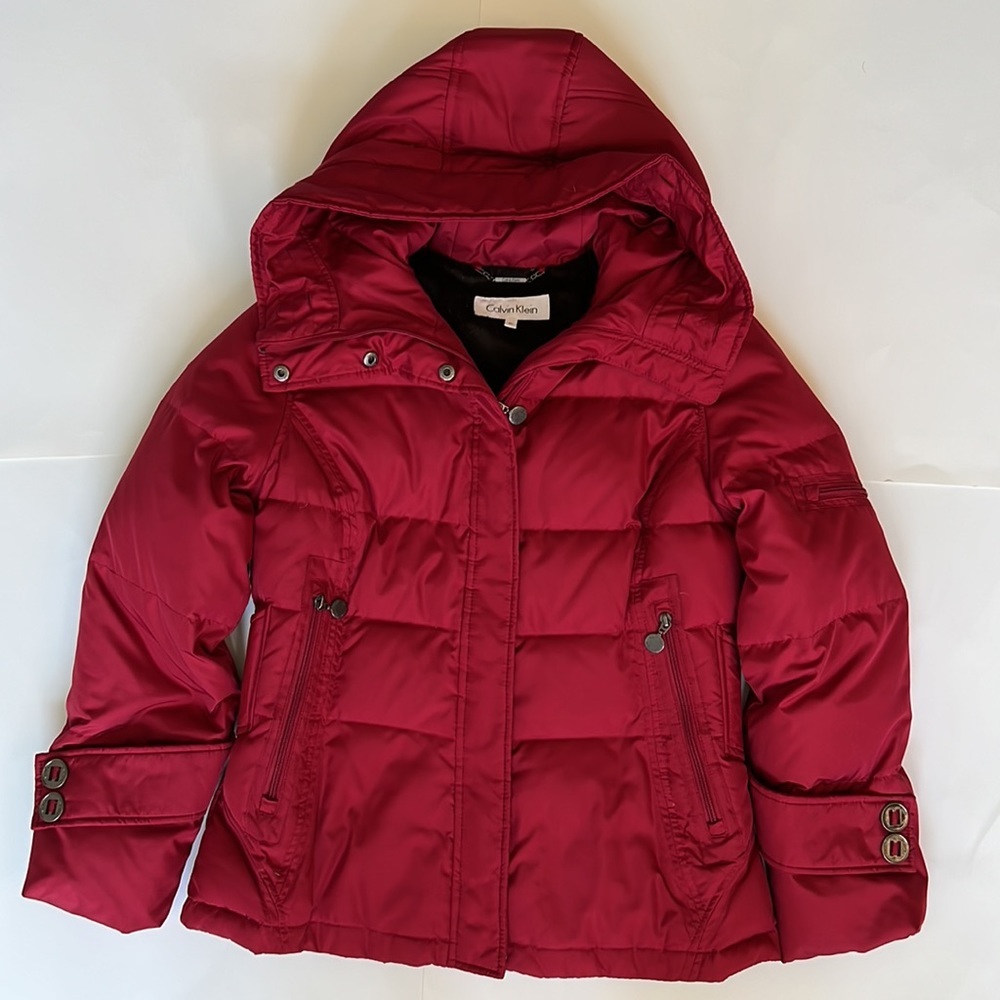 Calvin Klein Womens Full Zip Duck Down Red Puffer Coat Jacket PS - Picture 15 of 15